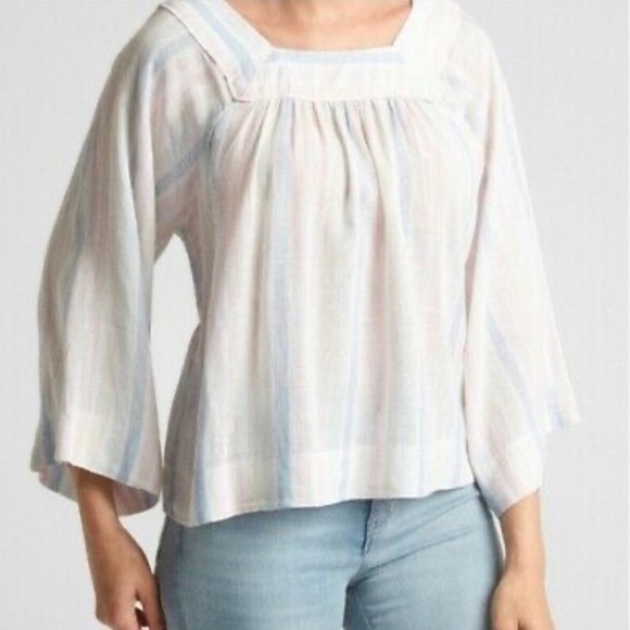 Gap Woman LINEN Multi Stripe Blouse Raglan Sleeve sTop Size L - Picture 14 of 14